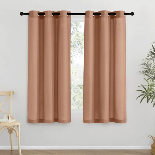 Miniatura 213 de NICETOWN Cortinas de lino natural con textura de lino para dormitorio, mezcla de lino rústica con ojales en la parte superior, semitransparentes