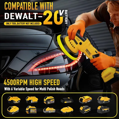 Miniatura 3 de Pulidor de búfer inalámbrico compatible con batería Dewalt de 20 V, 7500 rpm, doble acción, 6 velocidades variables, 6 pulgadas, pulidora orbital