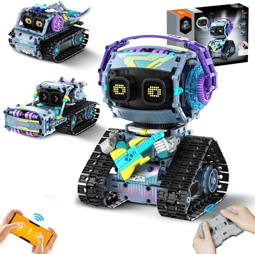 Kit de construcción de robot STEM, 3 en 1 juguetes robóticos controlados por control remoto y aplicación, set de bloques de construcción de robots