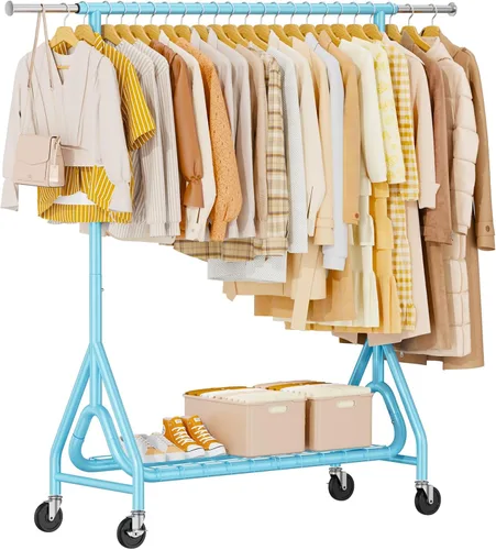 Miniatura 11 de Perchero de Ropa Resistente, Perchero de Ropa de Metal con Capacidad de 450 Libras, Percheros Rodantes para Colgar Ropa con Ruedas Bloqueables