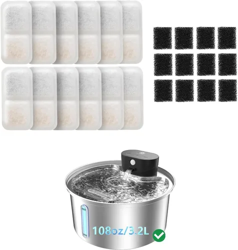 Paquete de 6 filtros de fuente de agua para perros de 7 L y 6 esponjas de filtro de bomba de repuesto para fuente de agua de 7 L, 6 filtros + 6