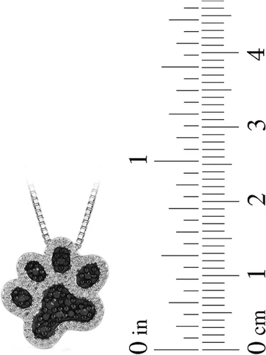 Miniatura 4 de Collar con colgante huella de perro de plata esterlina, blanca y negra de diamante 1/10 cttw (0.02 cttw, color I-J, claridad 12-13), 18 pulgadas.
