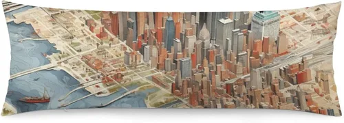 Miniatura 13 de Funda de almohada de cuerpo con mapa personalizado de la ciudad de Nueva York, 20 x 54 pulgadas, funda protectora de almohada larga con cremallera