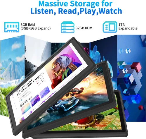 Miniatura 3 de Tablet de 7 pulgadas con funda, tabletas Android 15 de cinco núcleos, 8GB RAM 32GB ROM expansión de 512GB, pantalla IPS HD de 1024 x 600, 3500mAh