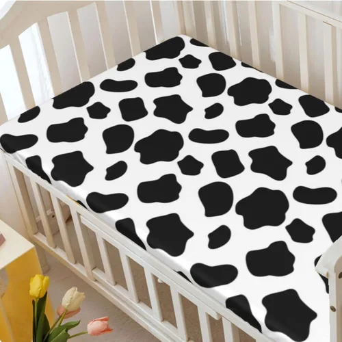 Miniatura 3 de Sábana bajera ajustable para cuna con estampado de vaca, sábana bajera estándar para cuna, suave y transpirable, sábana para cuna de bebé para niña