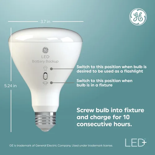 Miniatura 3 de GE Focos LED con batería de respaldo, focos LED recargables A21 para cortes de energía y emergencias, linterna, 3 temperaturas