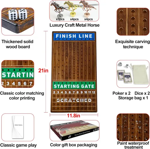 Miniatura 4 de Grande Juego de Mesa de Carreras de Caballos de 21 Pulgadas Finish LINE Está Equipado con 11 Caballos de Artesanía Metálica de Lujo Tablero