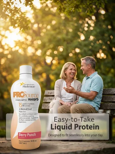 Miniatura 8 de Péptidos de colágeno líquido tipo I, III, 0.53 oz de proteína por onza. Prosource NoCarb Berry Punch Bottle Medtrition