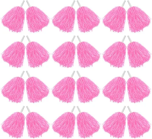 Hooshing 12/24/80 PCS Pompones de Animadoras Deportivos con Espíritu Pompones de Animación de Plástico con Asas para Niños Adultos Equipo Fiesta Rosa