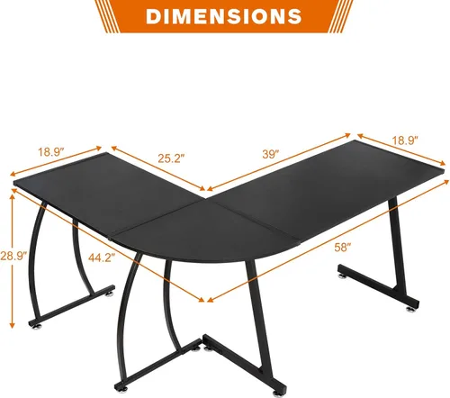 Miniatura 3 de Super Deal Escritorio esquinero en forma de L para computadora y juegos, escritorio moderno de 58 pulgadas, estación de trabajo de escritura, negro