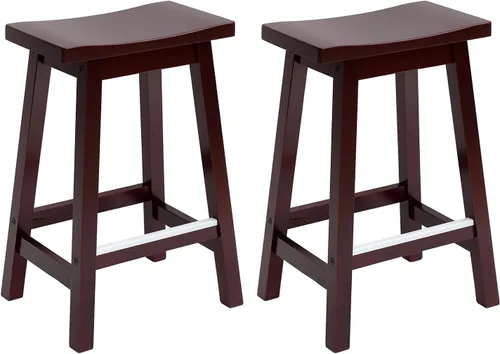 Miniatura 10 de Juego de 2 Taburetes de Bar PayLessHere, Taburetes de Silla de Montar de Madera de 24 Pulgadas de Altura, Sillas de Bar con Reposapiés