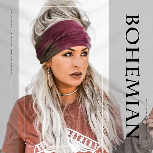 Miniatura 4 de Olbye Diademas anchas bohemias anudadas turbante elásticas antideslizantes florales diademas para entrenamiento para la cabeza, bandana bohemia