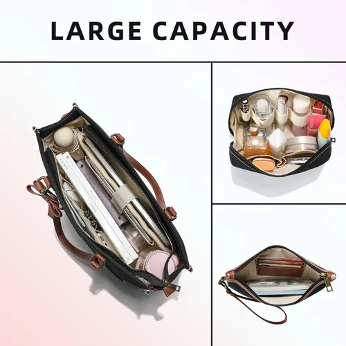 Miniatura 4 de Keyli 3 piezas Bolsa para Laptop para Mujeres, 15.6 Pulgadas Bolsa de Lona Tote Bolsas de Trabajo Grandes Maletín de Computadora de Negocios Bolso