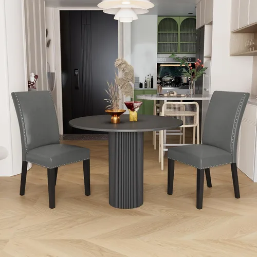Miniatura 6 de PADMA HOUSE Grey Parsons - Juego de 4 sillas de comedor tapizadas, de piel sintética, con ribete de cabeza de clavo, moderna silla auxiliar sin Gris