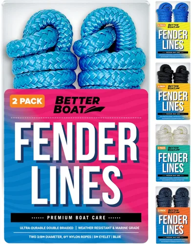 Miniatura 10 de Líneas de guardabarros para barcos, cuerda de nailon trenzada doble de 3/8 de pulgada, 6 pies con asa, paquete de 2, azul real, para boya, amarre