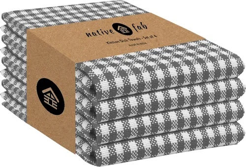 Miniatura 40 de Native Fab Paquete de 12 toallas de cocina a cuadros a cuadros, de algodón, duradero, lavable, de 16 x 26 pulgadas, paños de cocina, suaves y Gris