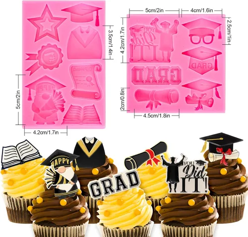 Miniatura 2 de Whaline 2 moldes de silicona 3D con diseño de felicitación 2026 para graduación y graduación para solteros, para graduación o manualidades