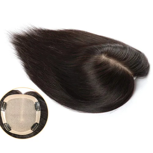 Miniatura 4 de 5.5 x 6.3 in Base de seda grande de cabello humano para la frente para mujeres con clips de calvicie femenina, 5.9 in marrón oscuro