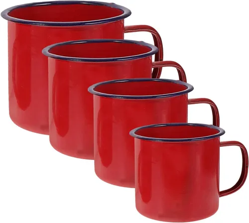 Juego de tazas esmaltadas, 4 tamaños, 4.72 x 3.93 x 3.34 pulgadas, 4.1-16.9 fl oz, tazas pequeñas para campamento, café, té, leche, ligeras para