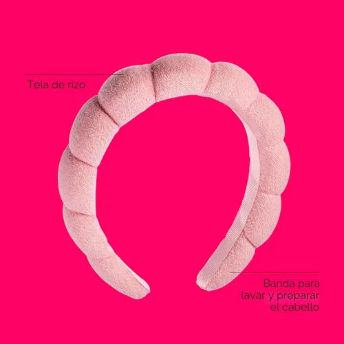 Miniatura 2 de Conair Diadema de spa para maquillaje y lavado facial, diseño de burbujas rosas, 1 unidad, diadema ultraabsorbente de microfibra para lavarse
