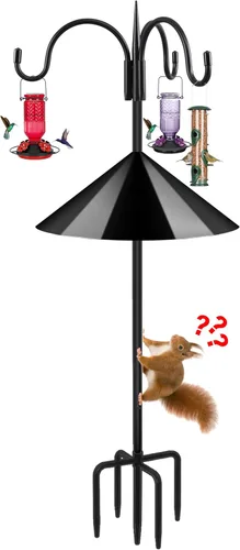 Miniatura 11 de FEED GARDEN Gancho de pastor doble ajustable para exteriores con base de 5 puntas de 63 pulgadas, poste resistente de comedero de pájaros de dos