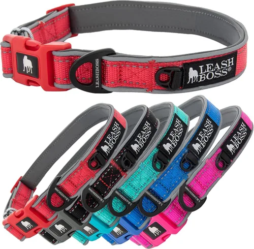Miniatura 6 de Leash Boss Collar reflectante ajustable para perro, hebilla de liberación rápida y ribetes e hilos reflectantes para perros pequeños, medianos