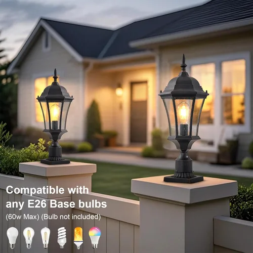 Miniatura 4 de Luces de poste para exteriores de 24 pulgadas con sensor de anochecer a amanecer, farol de aluminio grande para montaje en muelle de poste de poste
