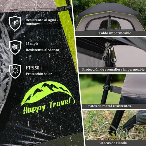 Miniatura 6 de Happy Travel Tent 6 Person Tents for Camping, Waterproof Easy Setup Camping Tent with Rainfly, Portable Large Family Cabin Tent with 5 Large Mesh
