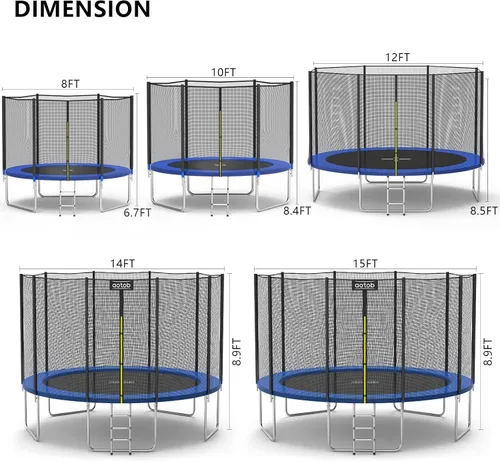 Miniatura 8 de AOTOB Trampolín de 8 pies, 10 pies, 12 pies, 14 pies, 15 pies, con red de seguridad, trampolín para exteriores con aro de baloncesto, alfombrilla