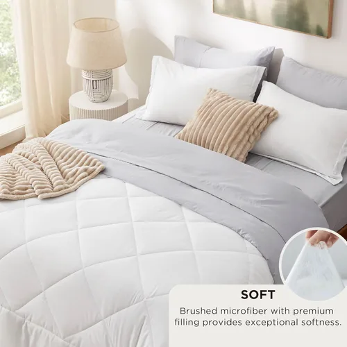 Miniatura 3 de Bedsure Juego de ropa de cama con edredón tamaño King - Juego de 7 piezas reversible blanco y gris, juego de cama King para todas las estaciones, 15