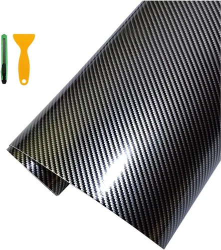 Rollo de película de vinilo color 7D de carbono negro, 5 x 1 pie para automóvil, SUV, moto, bricolaje, uso interior y exterior, escobilla de goma +