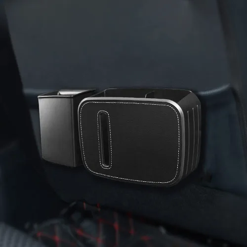 Miniatura 5 de JSCARLIFE Organizador de asiento delantero para automóvil con basura, cubo de basura desmontable para automóvil con caja de pañuelos y caja