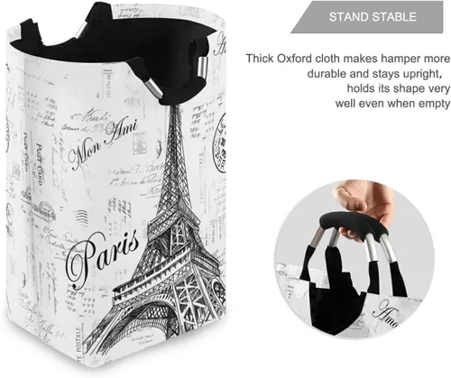 Miniatura 3 de Nander Cesta de lavandería, cesta de tela plegable, bolsa de ropa plegable o vertical (torre Eiffel de París)