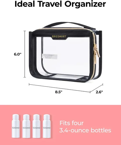 Miniatura 3 de BAGSMART Bolsa de aseo aprobada por la TSA, bolsa de aseo de viaje transparente, bolsa de cosméticos de maquillaje para mujeres, bolsa organizadora