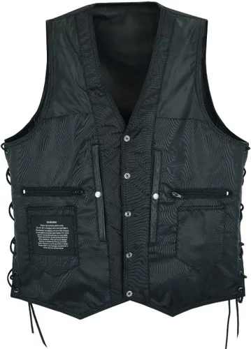 Miniatura 8 de GARGOYLE BELLS Chaleco de cuero negro para hombre, chaleco de cuero de vaca con forro de motociclista para hombres