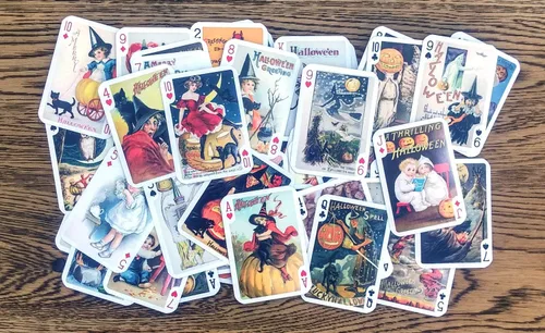 Miniatura 2 de Cartas de Halloween (baraja de póquer 55 cartas todas diferentes) Reimpresión de tarjetas de Halloween vintage