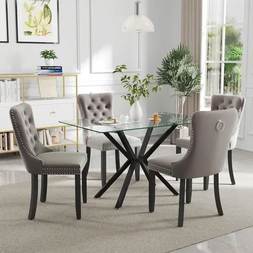 Miniatura 18 de Juego de comedor moderno de cristal de lujo de 5 piezas, juego de comedor rectangular minimalista para 4, juego de mesa de cocina de vidrio