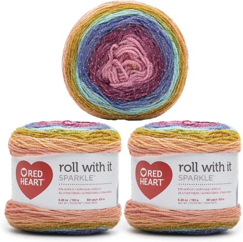 Miniatura 44 de Red Heart Roll with It Sparkle - Hilo de amatista – Paquete de 3 unidades de 5.29 oz/5.3 onzas, mezcla acrílica, 4 medianos (peinado), 561 yardas