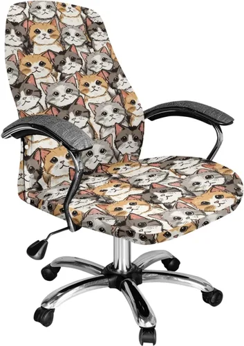 Miniatura 45 de Funda para silla de oficina de gato negro con brazos, elástica, a prueba de mascotas, antideslizante, todo en uno, decoración de escritorio de gato
