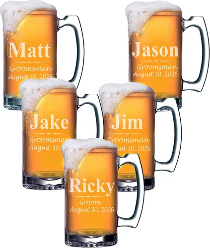 Miniatura 9 de My Personal Memories Juego de 4, juego de 8 y más tazas de cerveza grabadas personalizadas de padrinos de boda de 16 onzas, regalos personalizados