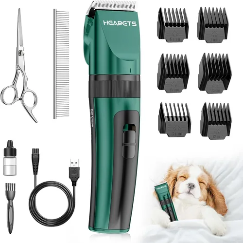 Miniatura 12 de HEAPETS - Cortapelos para perros, de bajo ruido, eléctrico, silencioso, peine ajustable, cortaúñas recargable inalámbrico para perros, gatos y Dorado