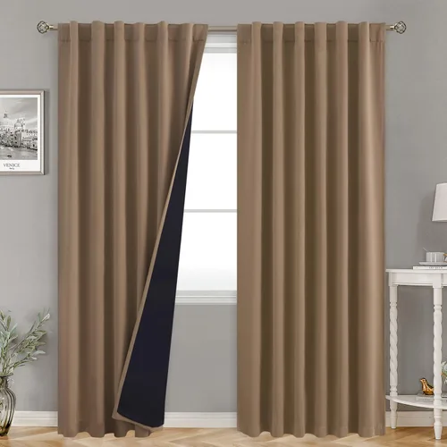 Miniatura 75 de BGment Cortinas 100% opacas beige de 63 pulgadas de largo con forro aislante térmico, bolsillo para varilla y lengüeta trasera de doble capa