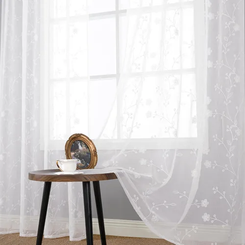 Miniatura 11 de YoungsTex Cortinas Transparentes con Diseño de Hojas de 63 Pulgadas de Largo para Ventana de Sala de Estar, Cortinas de Encaje Blanco Ligeras