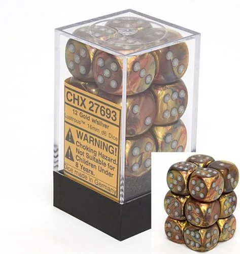 Chessex Juegos de dados d6: oro brillante con plata - 0.630 in de seis caras troquelado (12) bloque de dados