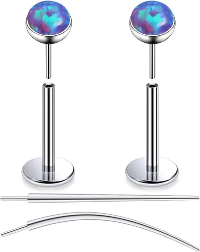 Miniatura 5 de F136 - Aretes de titanio 20/18/16G sin rosca, con parte trasera plana, multicolor, ópalo, nariz, labret Medusa Monroe, piercing con forma cónica