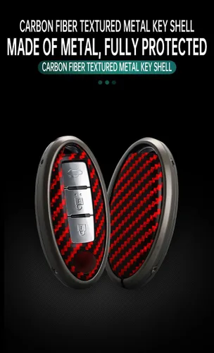 Miniatura 4 de ontto Funda para llave de automóvil compatible con llavero Nissan, carcasa de metal con textura de carbono, compatible con llave remota Infiniti