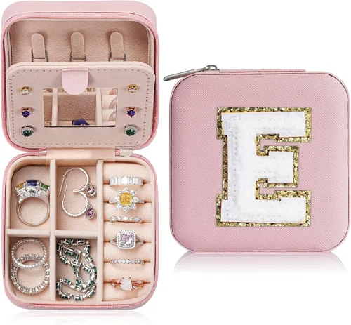 Parima Joyero pequeño para niñas, joyero con inicial de viaje para niñas Caja organizadora de joyas pequeña Joyero de viaje organizador de joyero