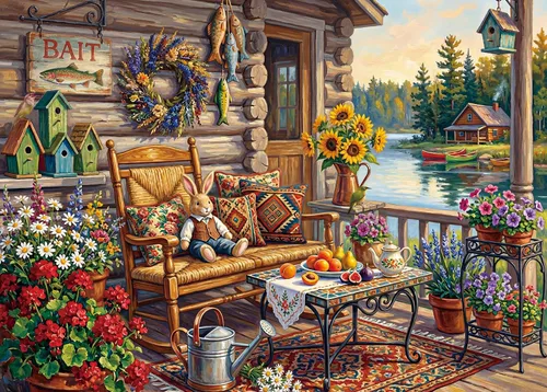 HUADADA 500 Piece Puzzles for Adults - Cabin by the Lake - Jigsaw Puzzles for Adults 500 Piece Educational Games Premium Rustic Scenery Puzzle for