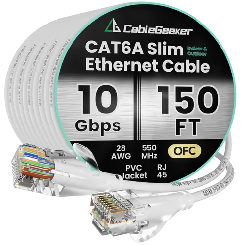 Miniatura 90 de Cable Ethernet Cat 6 de 100 pies, para interiores y exteriores, red de Internet de alta velocidad de 10 Gbps, cable de conexión Ethernet plano