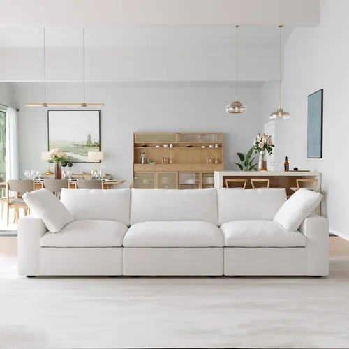 Miniatura 24 de Sofá modular Cloud de 79 pulgadas, sofá biplaza modular convertible con otomana de almacenamiento, sofá de tela de lino y algodón para sala